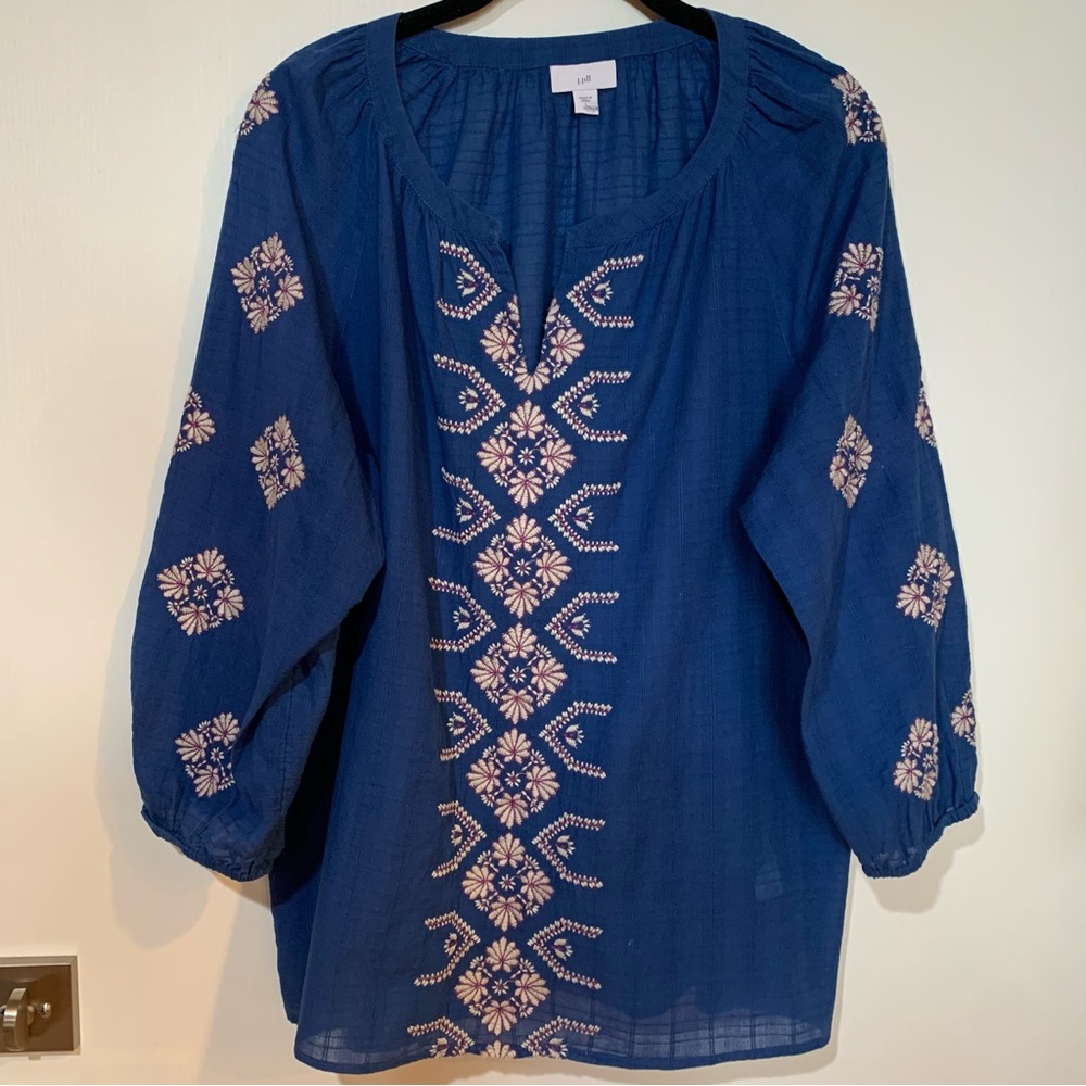 J Jill Large Blue Embroidered Women's Long Sleeve Top